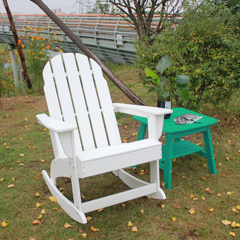 TTM001 Chaise à bascule Adirondack extérieure avec étagère coulissante à 2 épaisseurs en HDPE avec ensemble de table d'appoint