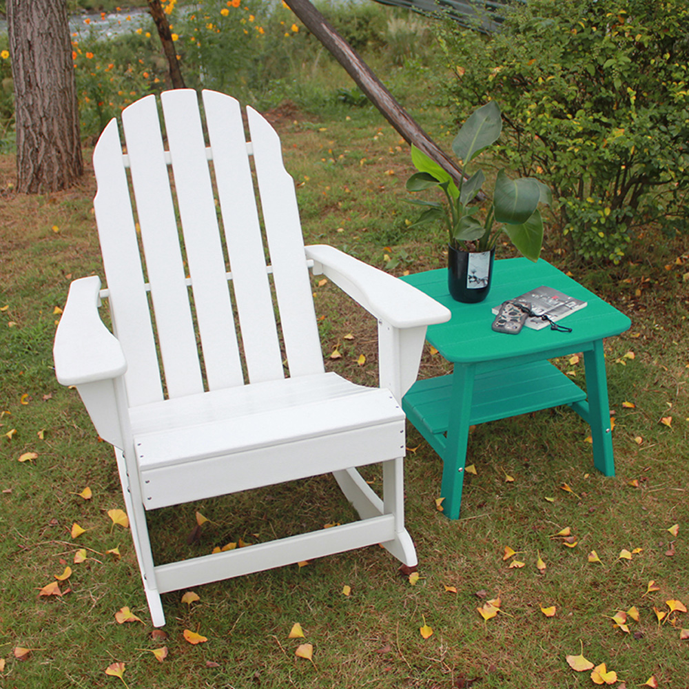 TTM001 Chaise à bascule Adirondack extérieure avec étagère coulissante à 2 épaisseurs en HDPE avec ensemble de table d'appoint